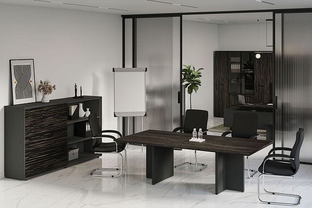 Стол письменный на опорной тумбе Dali 210x115x75 эбен антрацит - Вид 9