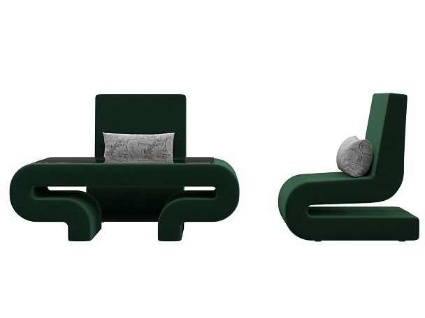 Волна набор 3 - стол, 2 кресла (полностью велюр зеленый) - Вид 2