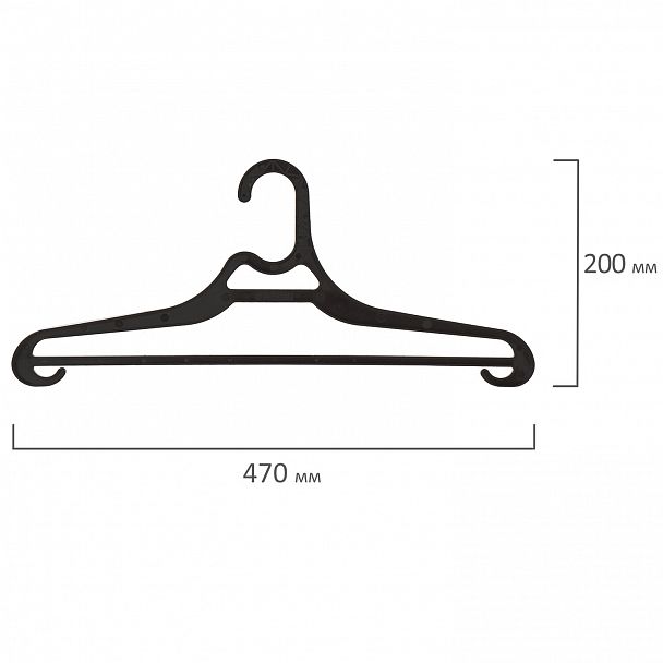 Вешалка-плечики, размер 50-54, пластик, плоская, перекладина, крючки для бретелей, черный, BRABIX, 601655 - Вид 7