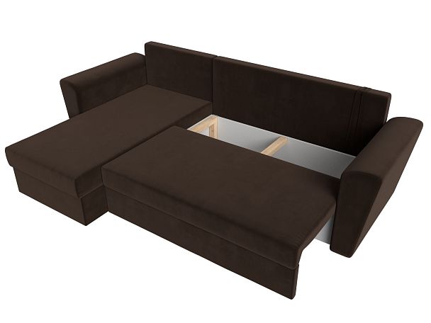 Угловой диван Амстердам Лайт левый (полностью микровельвет коричневый) - Вид 8
