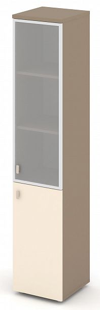 Шкаф высокий узкий (1 низкий фасад ЛДСП + 1 средний фасад стекло в раме сатин матовый) "ESTETICA" ES.SU-1.2R Сатин/Сатин матовый - Вид 2