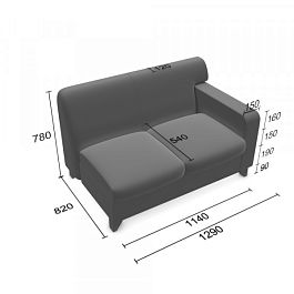 (neo-d2p1) Диванная секция Неон двойная с одним подлокотником - Фото предпросмотра