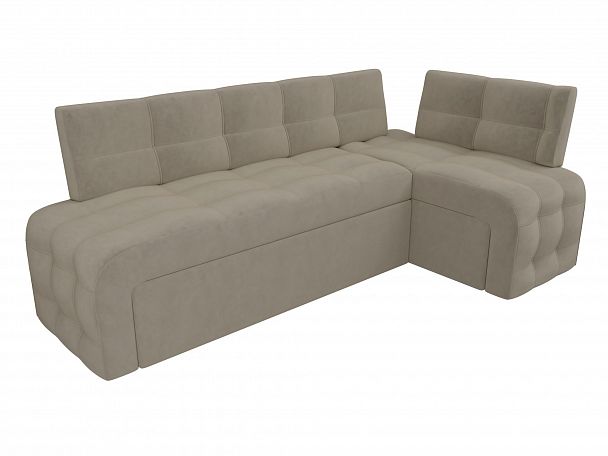 Кухонный угловой диван Люксор правый (полностью микровельвет бежевый) - Вид 4