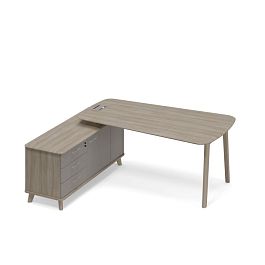 Стoл руководителя на опорной тумбе левый (тип 3) WOOD Time wood ТМ В2 115 ВЛ ВЛ ВЛ вяз либерти (корпус, столешница, топ) / мокко премиум (фасад) - Фото предпросмотра