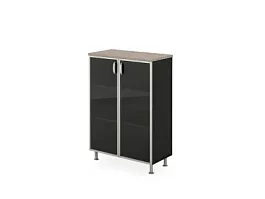 БЕРЛИН / BERLIN Стеллаж закрытый витрина стекло в раме 900х430х1290 Шорвуд/Черный - Фото предпросмотра