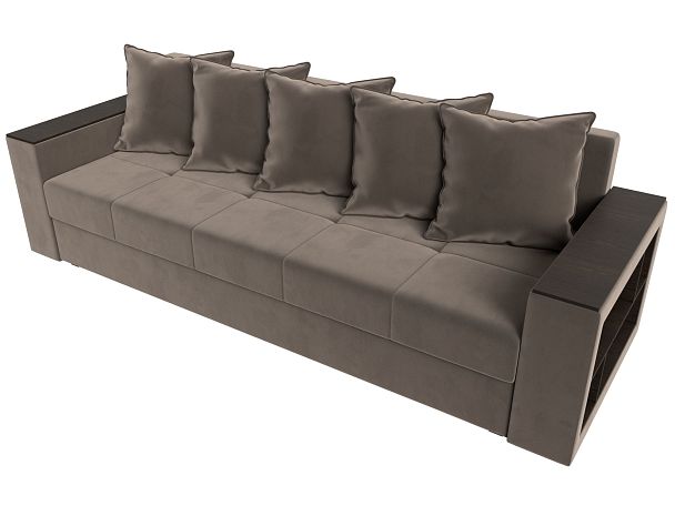 Диван прямой Дубай Лайт полки справа (полностью велюр коричневый) - Вид 5