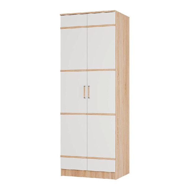 "Сакура" шкаф пл.бельев. 2-х ств.(800х2216х610) дуб сонома/белый - Вид 1