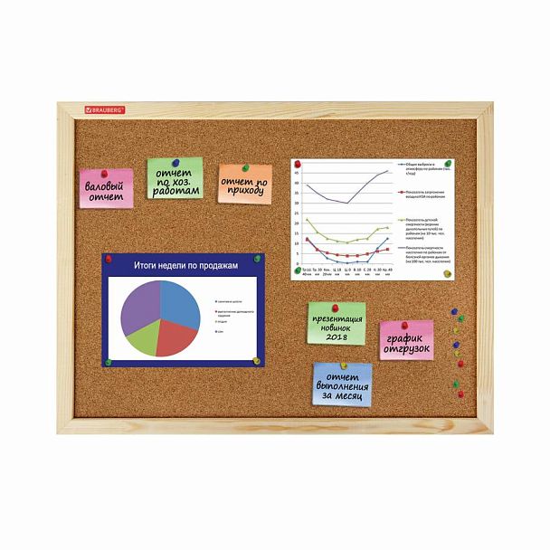 Доска пробковая для объявлений 45х60 см, деревянная рамка, BRAUBERG Wood, 238310 - Вид 3