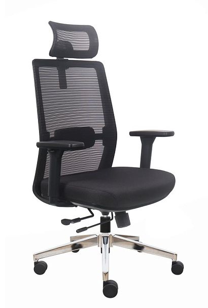 Кресло офисное / Right black / черная сетка / черная ткань /хром база - Вид 1