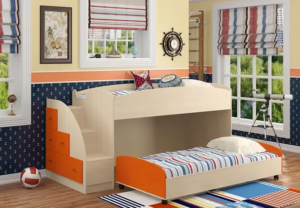 Кровать-чердак "Дюймовочка-4.2" дуб/оранжевый - Вид 2