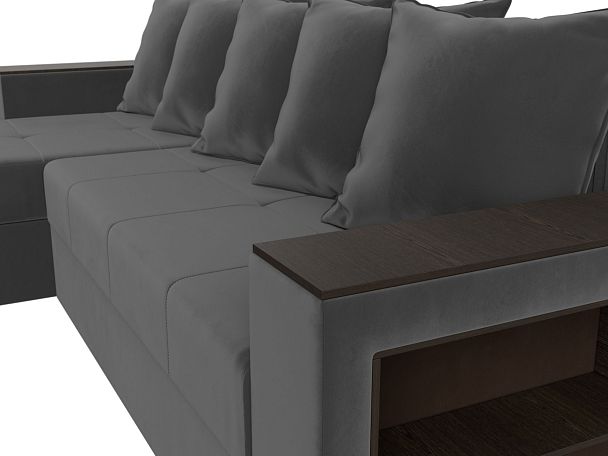 Диван угловой Дубай Лайт угол левый (полностью велюр серый) - Вид 4