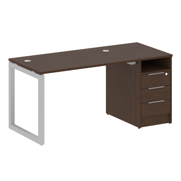 Metal System Quattro Р. ст. с тумбой на О-образном м/к 50БО.РС-СТП-1.2 Венге/Серый металл 1612*720*750 - Вид 1