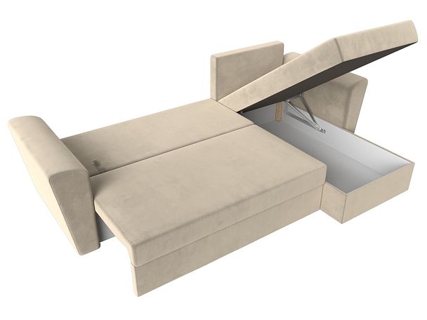 Угловой диван Амстердам Лайт правый (полностью микровельвет бежевый) - Вид 7