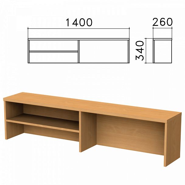 Надстройка для стола письменного "Монолит", 1400х260х340 мм, 1 полка, цвет бук бавария, НМ38.1 - Вид 1