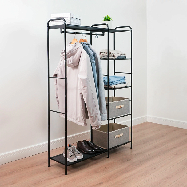 Вешалка-стеллаж "Валенсия-1", 1555х1090х300 мм, 7 полок, металл, черная, ГСВ1 Ч - Вид 4