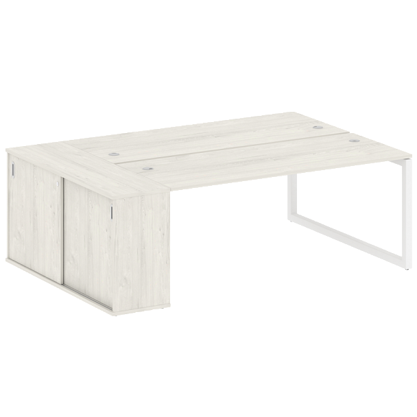 Metal System Quattro Р. ст. с шкафом-купе на О-образном м/к 50БО.РС-СШК-1.5 Т Дуб наварра/Белый металл 2210*1475*750 - Вид 1