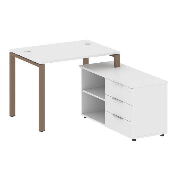 Metal System Р. ст. с тумбой на П-образном м/к БП.РС-СТС-2.1 (R) Белый/Мокко металл 1100*1520*750 - Вид 1