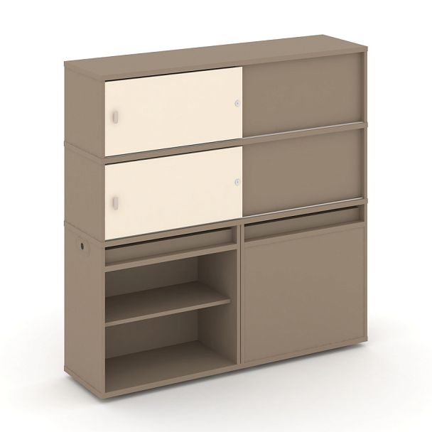 Estetica Набор №23. Тумба двойная+высокая надставка ES.NB.2V-23 Латте/Сатин 1500*410*1520 - Вид 1