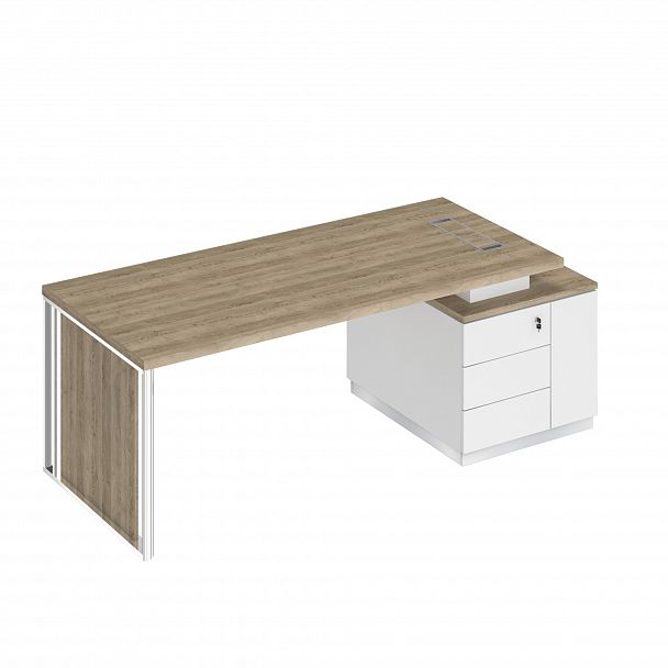 Стол руководителя с декоративной вставкой Bravo БР 112 дуб гладстоун светлый / белый премиум / белый премиум - Вид 1