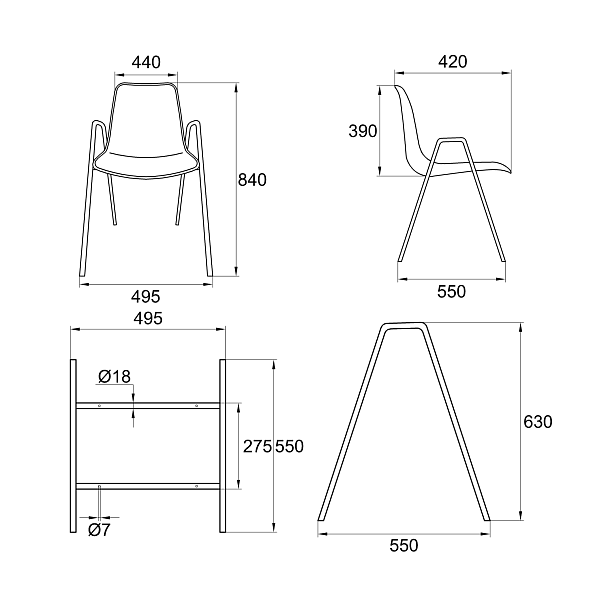Стул Vicenza (4 высокие ножки c подлокотниками), каркас Хром, красный, РП+ИК, стопируемый - Вид 6