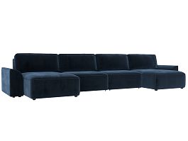 Диван п-образный Лига-048 НПБ лонг Велюр синий - Фото предпросмотра