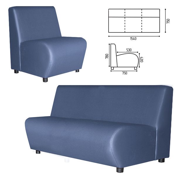 Диван мягкий трехместный "Клауд", "V-600", 1540х750х780 мм, без подлокотников, экокожа, голубой - Вид 1