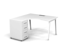 MATRIX 121S132-A Стол эгоном-й с тумбой L, проводник Merida (А-обр. опоры) 1380х1380х775 Белый - Фото предпросмотра