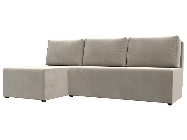 Угловой диван Поло левый (полностью микровельвет бежевый) - Вид 1