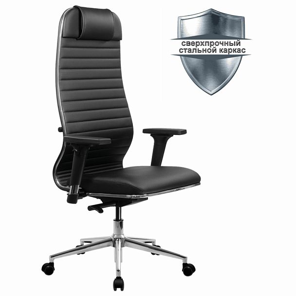 Кресло МЕТТА "ErgoLife" 10 B1-117D, хром, синхромеханизм, 2D-подлокотники, экокожа, черное - Вид 1