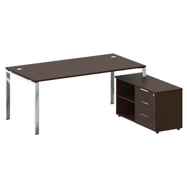 Metal System Direct Стол руковододителя с тумбой правый БГ.СРТ-5.9 (R) Венге/Нерж. сталь 1900*1720*750 - Вид 1