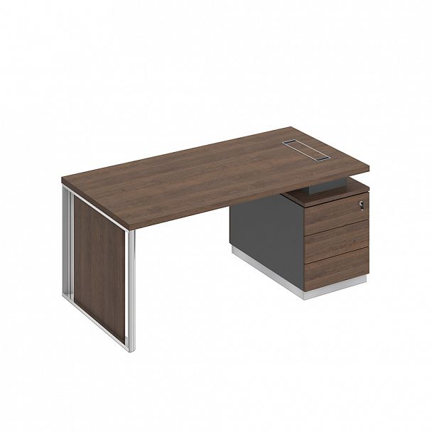 Стол руководителя на опорной тумбе (левый/правый) с декоративной вставкой "Bravo" БР 109 дуб гладстоун/антрацит премиум/дуб гладстоун - Вид 1
