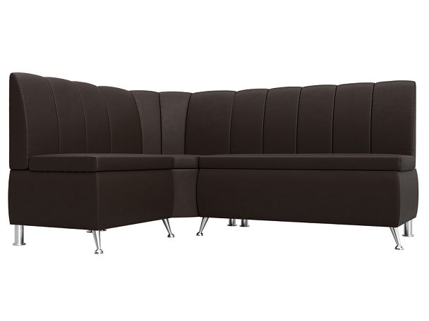 Кухонный угловой диван Кантри левый (полностью экокожа коричневая) - Вид 1