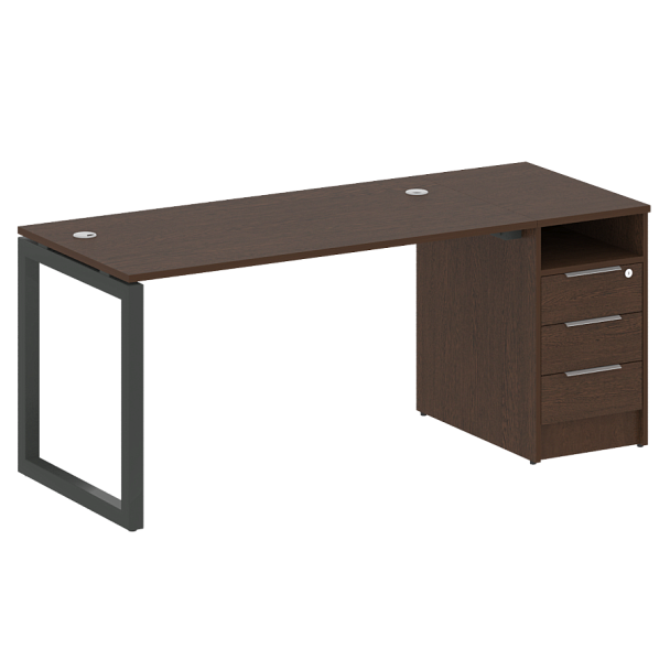 Metal System Quattro Р. ст. с тумбой на О-образном м/к 50БО.РС-СТП-1.3 Венге/Антрацит металл 1812*720*750 - Вид 1