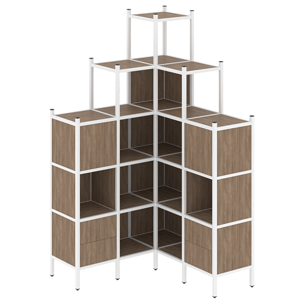 Loft Угловой внутренний стеллаж наборный VR.L-45 Дуб аризона/Белый металл 1278*1278*2280 - Вид 1