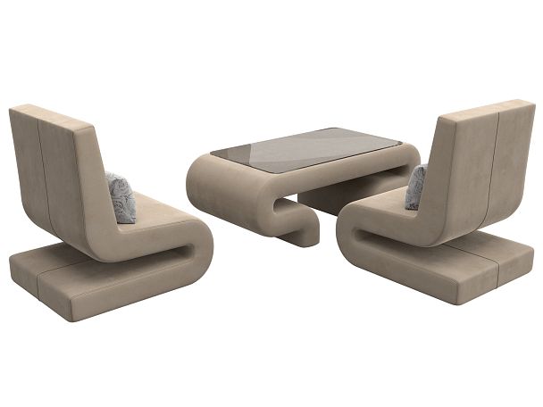 Волна набор 3 - стол, 2 кресла (полностью велюр бежевый) - Вид 5