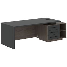 Стол руководителя с тумбой VCT 2390(R) Яшма черный/Черный матовый/Дуб Сильвер 2300х900х750 VELION - Фото предпросмотра