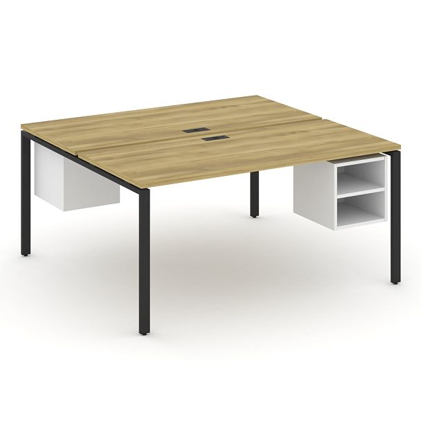 Concept Рабочая станция 2 сторонняя с подвесными тумбами на 2 места CN.DRS-108 Дуб Винченцо/Белый Бриллиант/Металл Черный 1580*1480*750 - Вид 1