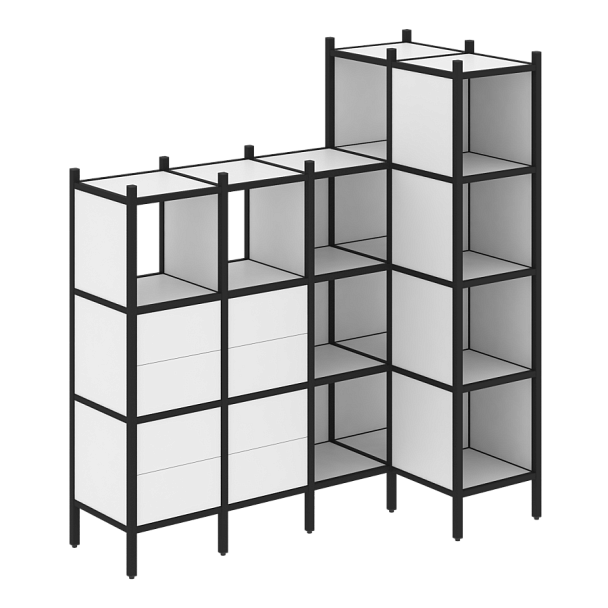 Loft Угловой внутренний стеллаж наборный VR.L-47 Белый бриллиант/Чёрный металл 1694*862*1869 - Вид 1