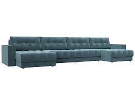 Диван П-образный с декором Лига-049 НПБ Лонг Велюр бирюзовый - Фото предпросмотра