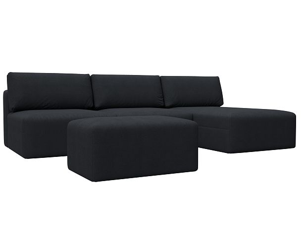 Диван угловой модульный с пуфом Лига-060 НПБ Лонг угол универсальный Искусственная замша серый - Вид 2