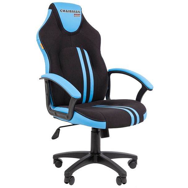 Кресло CHAIRMAN GAME 26, экокожа/ткань стандарт, черный/голубой - Вид 1