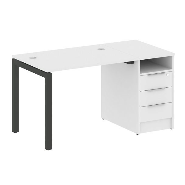 Metal System Quattro Р. ст. с тумбой на П-образном м/к 50БП.РС-СТП-1.1 Белый/Антрацит металл 1412*720*750 - Вид 1