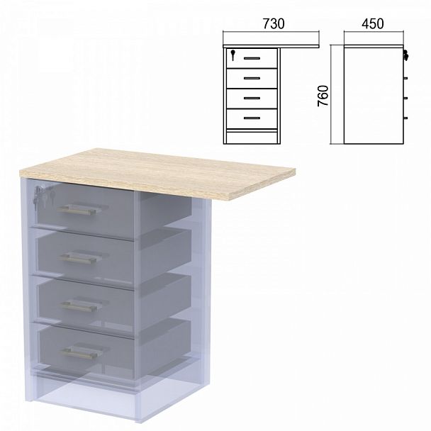 Крышка для тумбы приставной (АТ-05) "Арго", 730х450х22 мм, ясень шимо - Вид 1