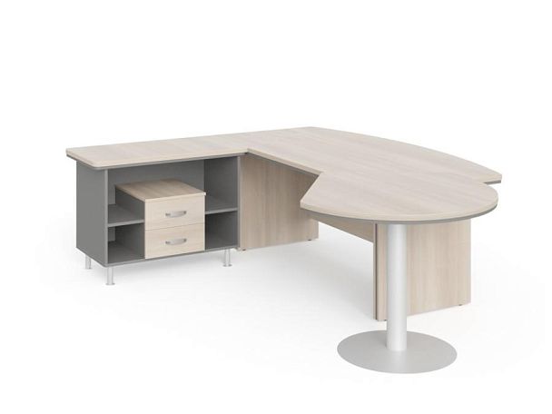 БЕРЛИН / BERLIN Стол руководителя L угловой с брифингом и тумбой 2 ящика 2150х2000х760 Акация/Серый - Вид 1
