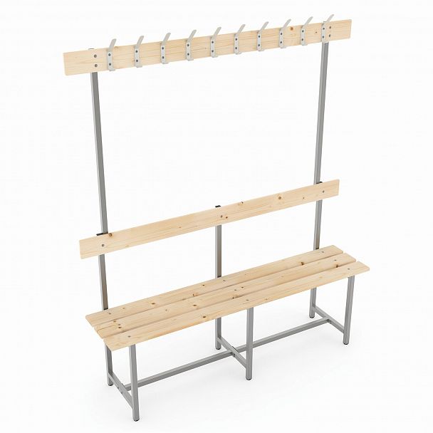 Скамья с вешалкой, спинкой "СВТ 5", 1765х1500х395 мм, 10 крючков, каркас металлический серый, сиденье дерево - Вид 2