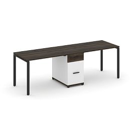 Concept Рабочая станция 2 места с 1 опорной тумбой CN.ORS-405 W Дуб Мали/Белый Бриллиант/Металл Черный 2380*720*750 - Фото предпросмотра