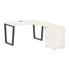 Стол эргономичный с тумбой EVCET 1318(R) Ясень Траун/Мокко 1360х1880х750 EDIS - Фото предпросмотра