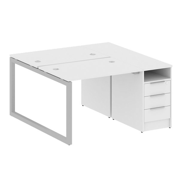 Metal System Quattro Р. ст. с тумбой на О-образном м/к 50БО.РС-СТП-2.1 Белый/Серый металл 1412*1475*750 - Вид 1