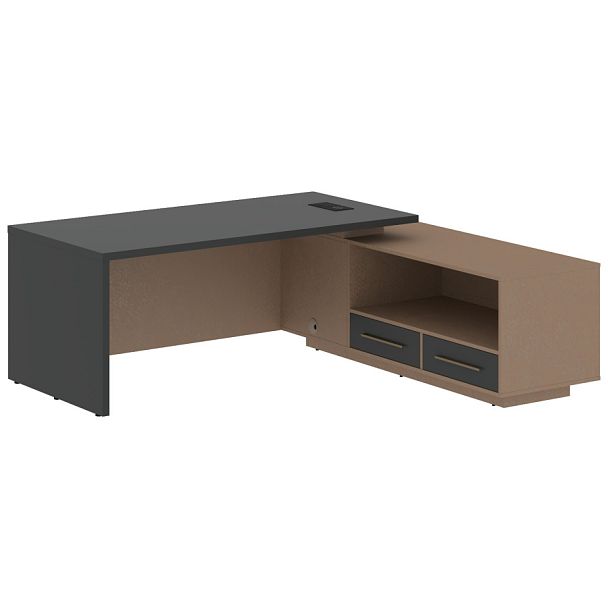 Стол руководителя с тумбой VCT 2119(R) Яшма черный/Бронза браш/Кобра 2100х1900х750 VELION - Вид 1