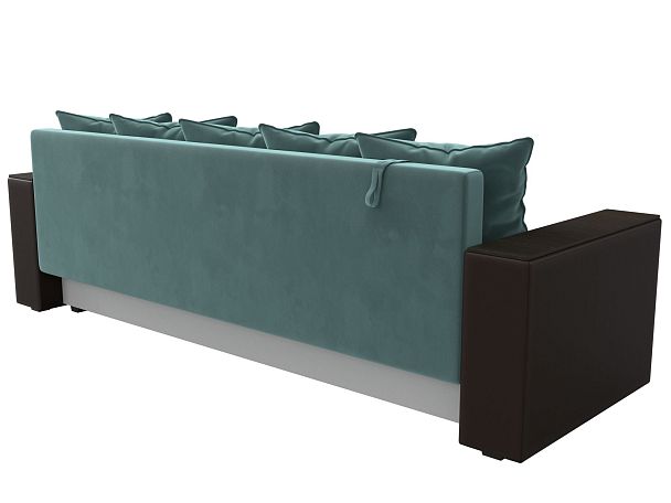Диван прямой Дубай Лайт полки справа (основа Велюр Бирюзовый, компаньон экокожа коричневая) - Вид 6